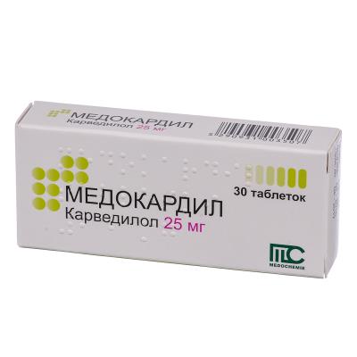 Медокардил таблетки по 25 мг №30 (10х3)