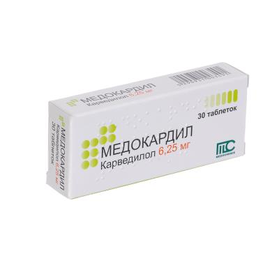 Медокардил таблетки по 6.25 мг №30 (10х3)