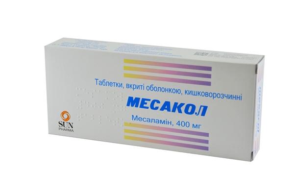 Месакол таблетки, п/о, киш./раств. по 400 мг №50 (10х5)