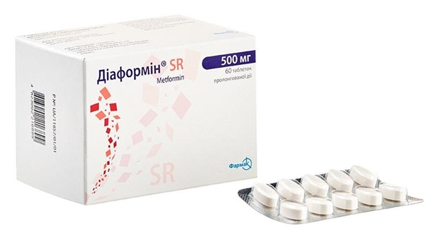 Диаформин SR таблетки прол./д. по 500 мг №60 (10х6)