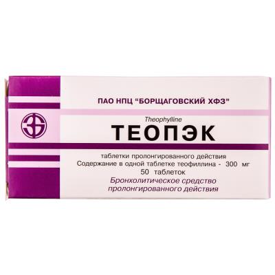 Теопек таблетки прол./д. по 300 мг №50 (10х5)