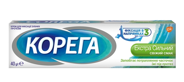 Крем Корега (Corega) для фиксации зубных протезов Экстра сильный, Свежий вкус, 40 г