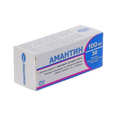 Амантин таблетки, п/плен. обол. по 100 мг №30 (10х3)