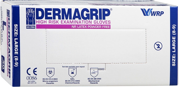 Перчатки смотровые Dermagrip High Risk латексные без пудры нестерильные, размер L, пара