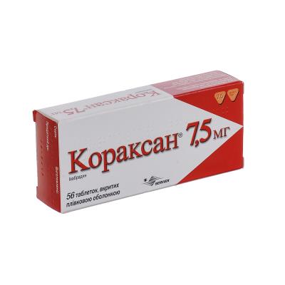 Кораксан 7,5 мг таблетки, п/плен. обол. по 7.5 мг №56 (14х4)