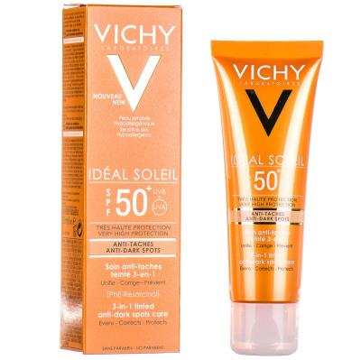 Крем Vichy Ideal Soleil солнцезащитный, против пигментных пятен 3в1, тонирующий эффект, SPF 50+,50 мл
