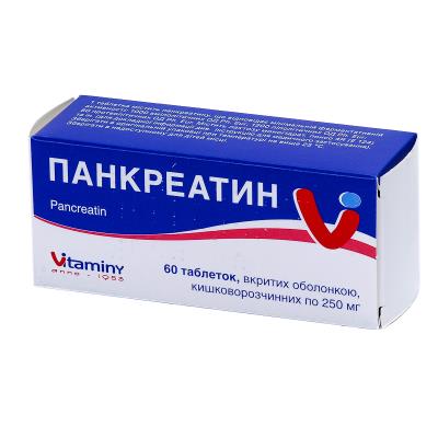 Панкреатин таблетки, п/о, киш./раств. по 0.25 г №60 (10х6)