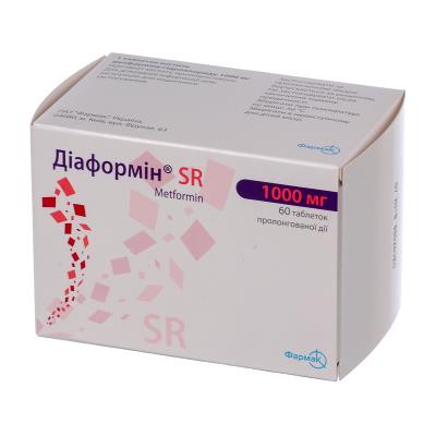 Диаформин SR таблетки прол./д. по 1000 мг №60 (10х6)