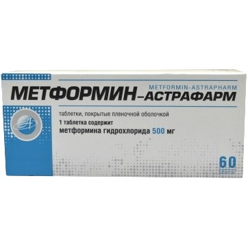 Метформин-Астрафарм таблетки, п/плен. обол. по 500 мг №60 (10х6)