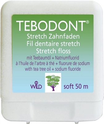 Зубная нить Tebodont с маслом чайного дерева (Melaleuca Alternifolia) и фторидом натрия, 50 м