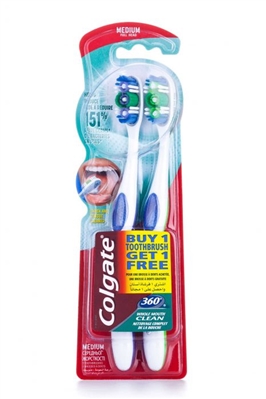 Зубная щетка Colgate 360°, Clean, 2 штуки